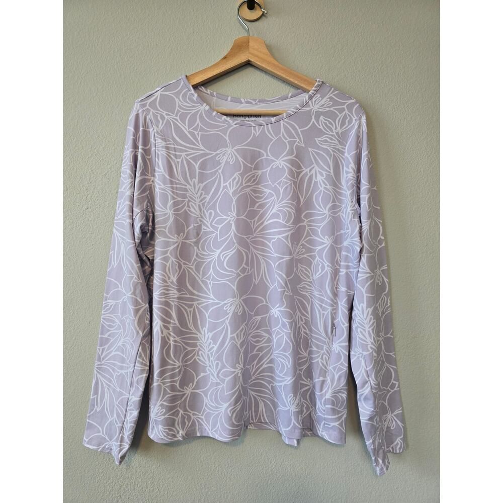 Hang Ten UPF 50+ Floral Quick Dry Top XL Zip Pocket Lavender Outdoor Beachwear